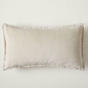 NEW! West Elm Cream Velvet Linen Lumbar Pillow 12 x 21 includes Insert